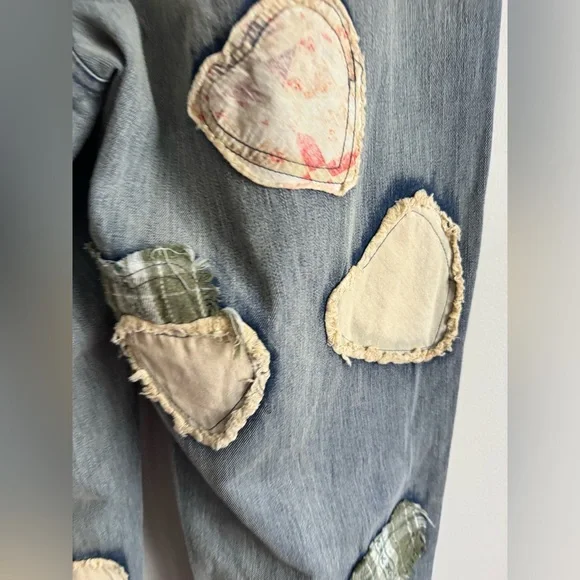 Blue Velvet lightweight patchwork heart embroidered jeans medium nwt - Picture 7 of 13